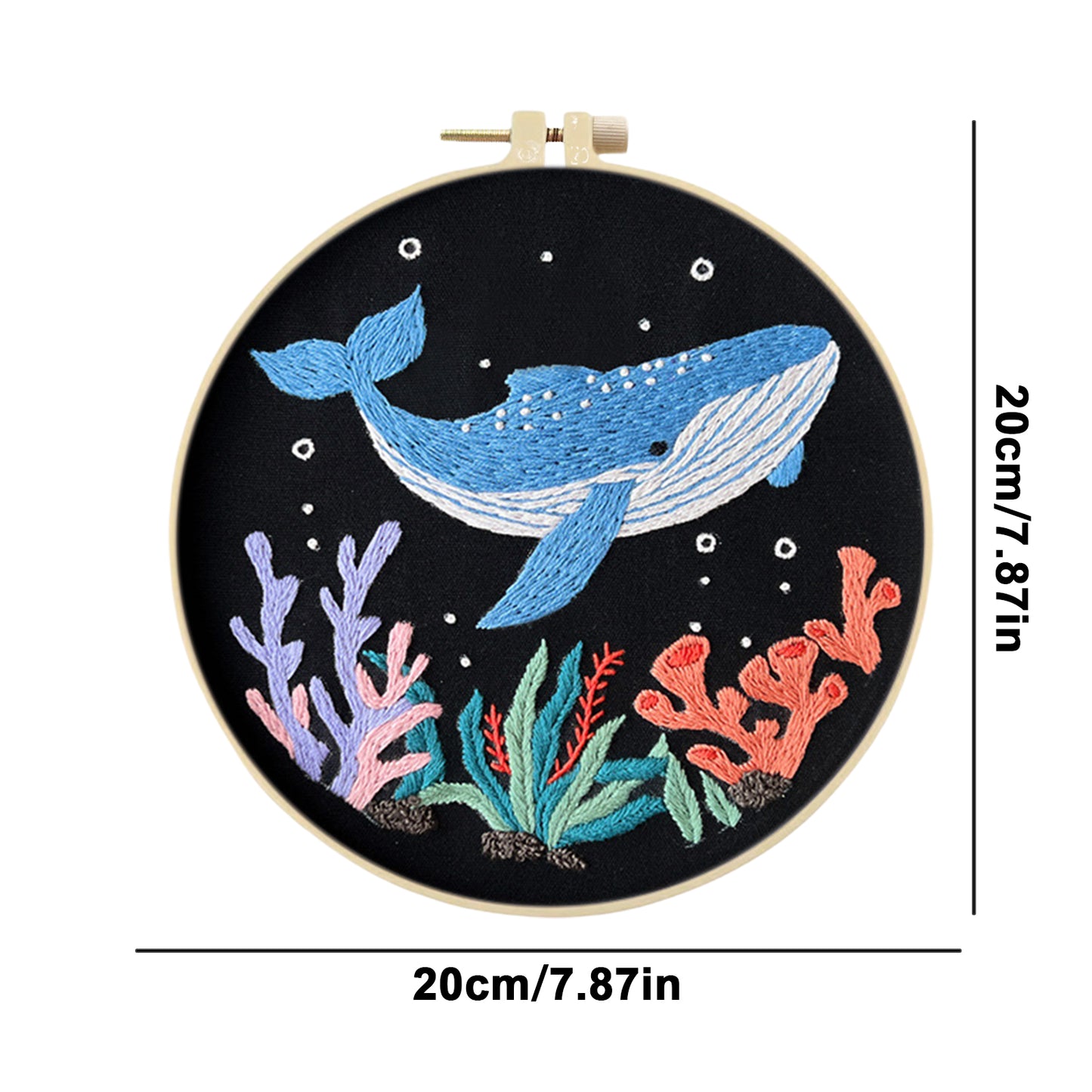 Blue Whale Ocean - DIY Embroidery Cross Stitch Kit with Pattern Cotton Threads Needles Hoop 30x30CM/11.81x11.81in