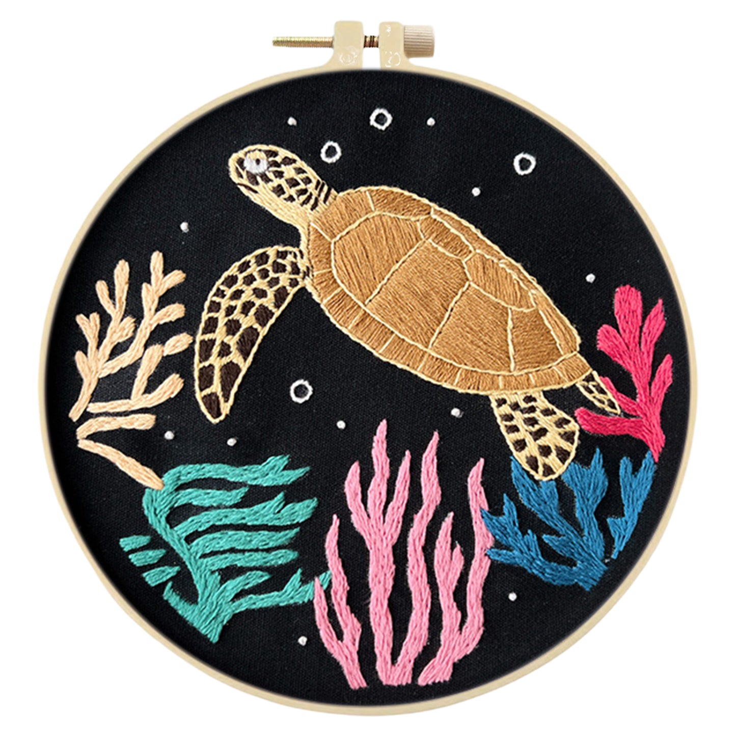 Sea Turtle - DIY Embroidery Cross Stitch Kit with Pattern Cotton Threads Needles Hoop 30x30CM/11.81x11.81in