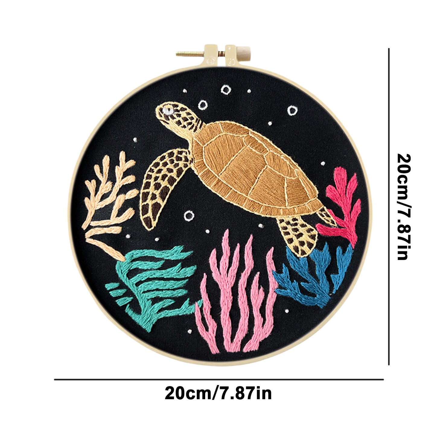 Sea Turtle - DIY Embroidery Cross Stitch Kit with Pattern Cotton Threads Needles Hoop 30x30CM/11.81x11.81in