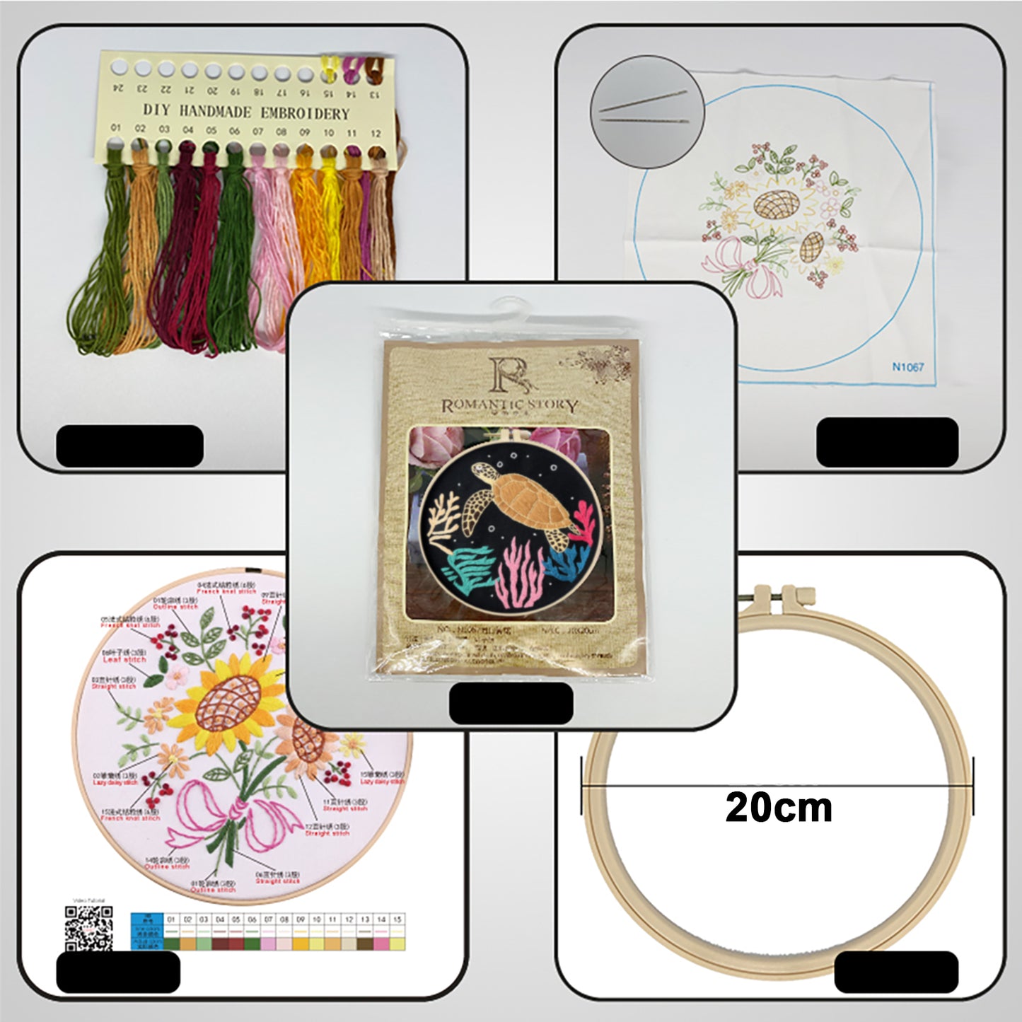 Sea Turtle - DIY Embroidery Cross Stitch Kit with Pattern Cotton Threads Needles Hoop 30x30CM/11.81x11.81in