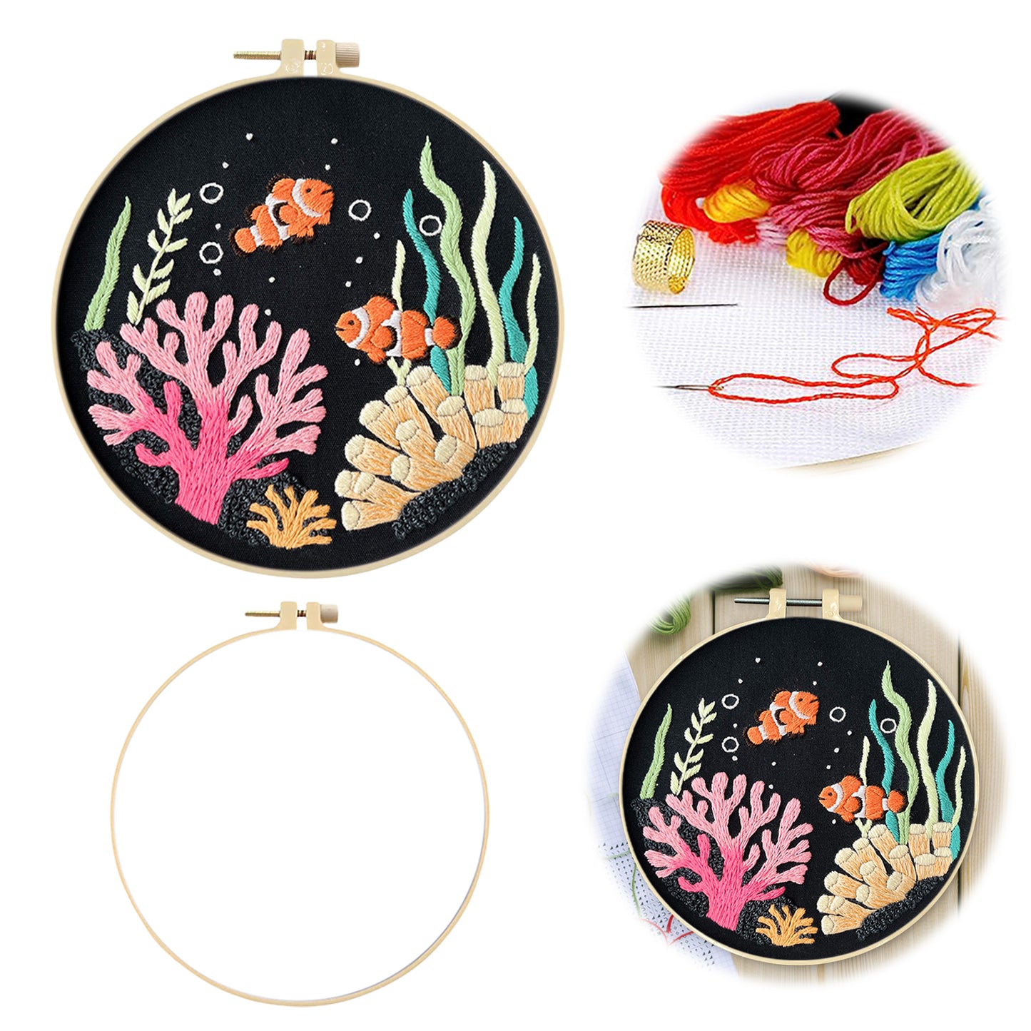 Cute Dolphin - DIY Embroidery Cross Stitch Kit with Pattern Cotton Threads Needles Hoop 30x30CM/11.81x11.81in