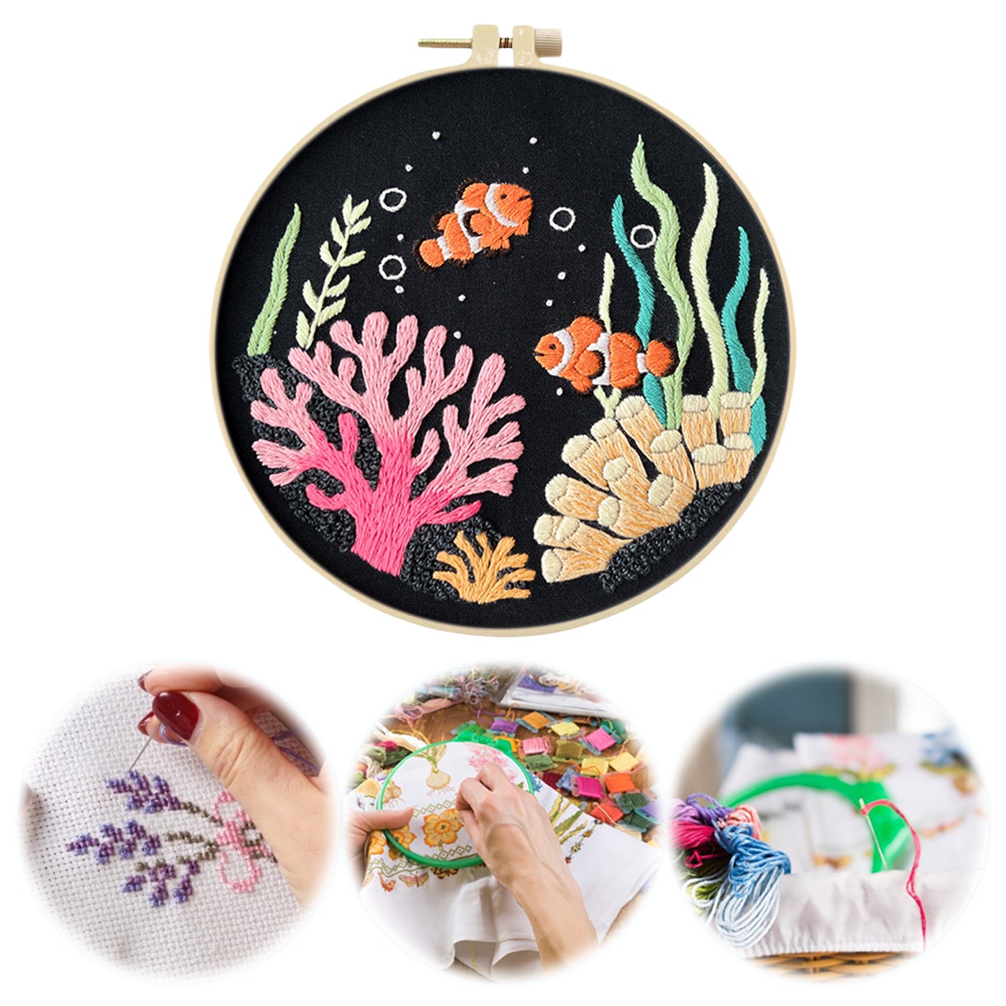 Cute Dolphin - DIY Embroidery Cross Stitch Kit with Pattern Cotton Threads Needles Hoop 30x30CM/11.81x11.81in