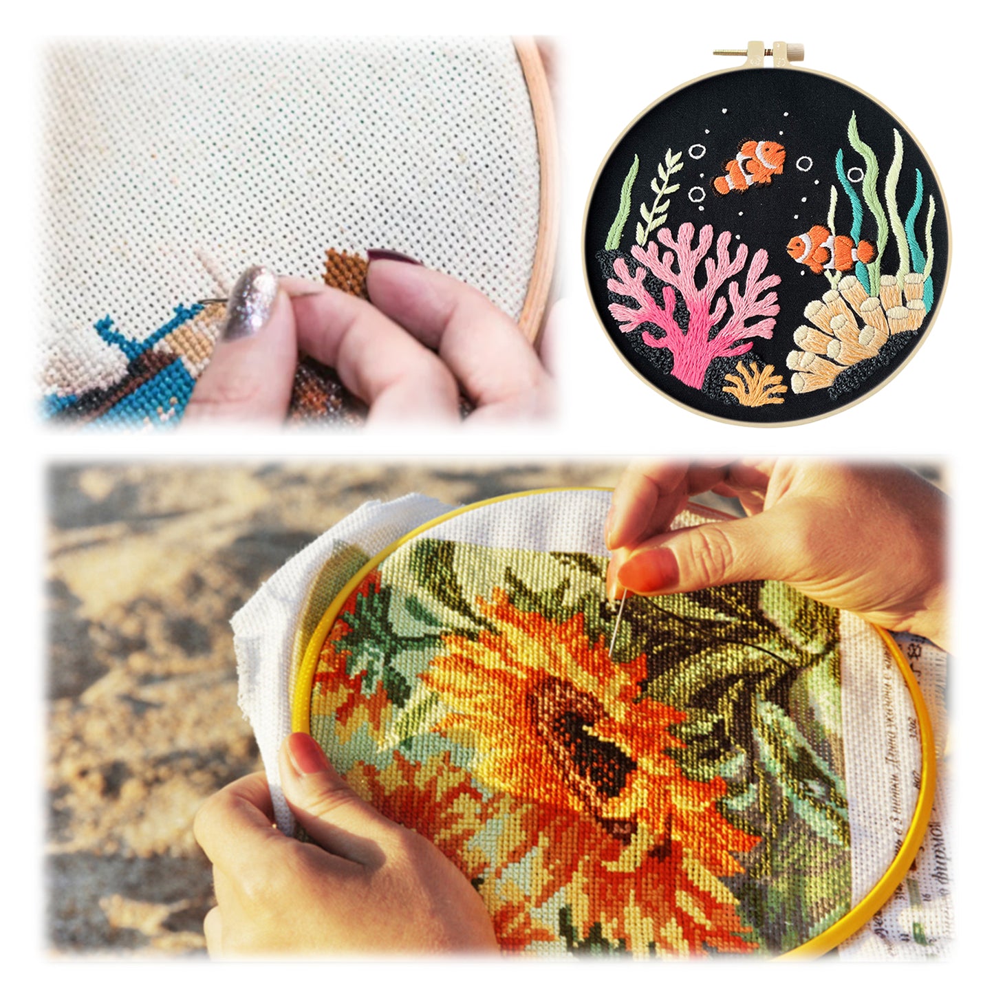 Cute Dolphin - DIY Embroidery Cross Stitch Kit with Pattern Cotton Threads Needles Hoop 30x30CM/11.81x11.81in