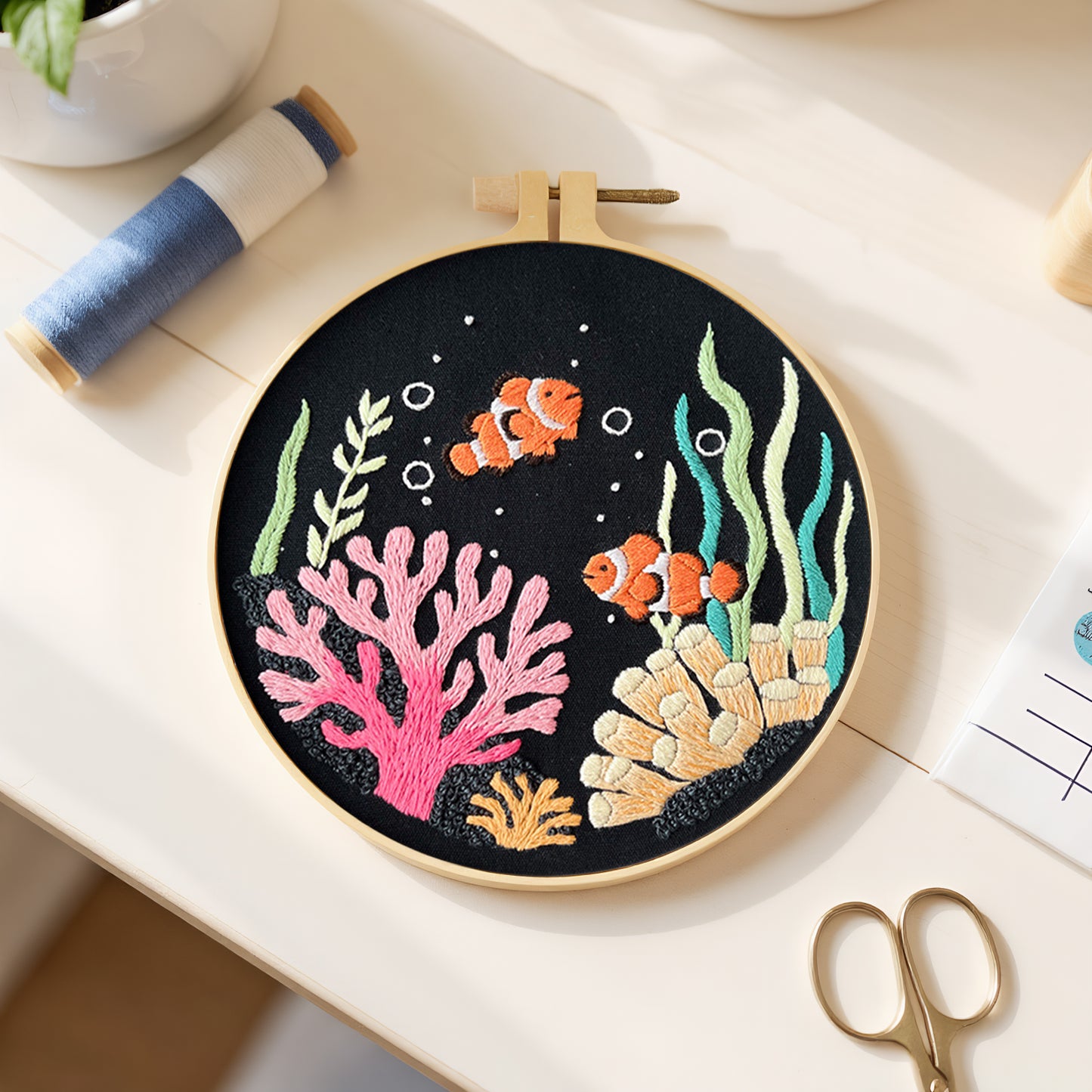 Cute Dolphin - DIY Embroidery Cross Stitch Kit with Pattern Cotton Threads Needles Hoop 30x30CM/11.81x11.81in