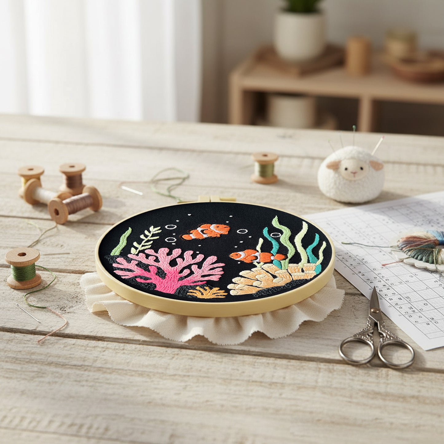 Cute Dolphin - DIY Embroidery Cross Stitch Kit with Pattern Cotton Threads Needles Hoop 30x30CM/11.81x11.81in