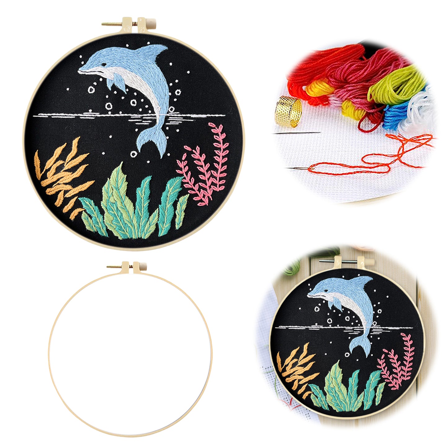 Clownfish - DIY Embroidery Cross Stitch Kit with Pattern Cotton Threads Needles Hoop 30x30CM/11.81x11.81in