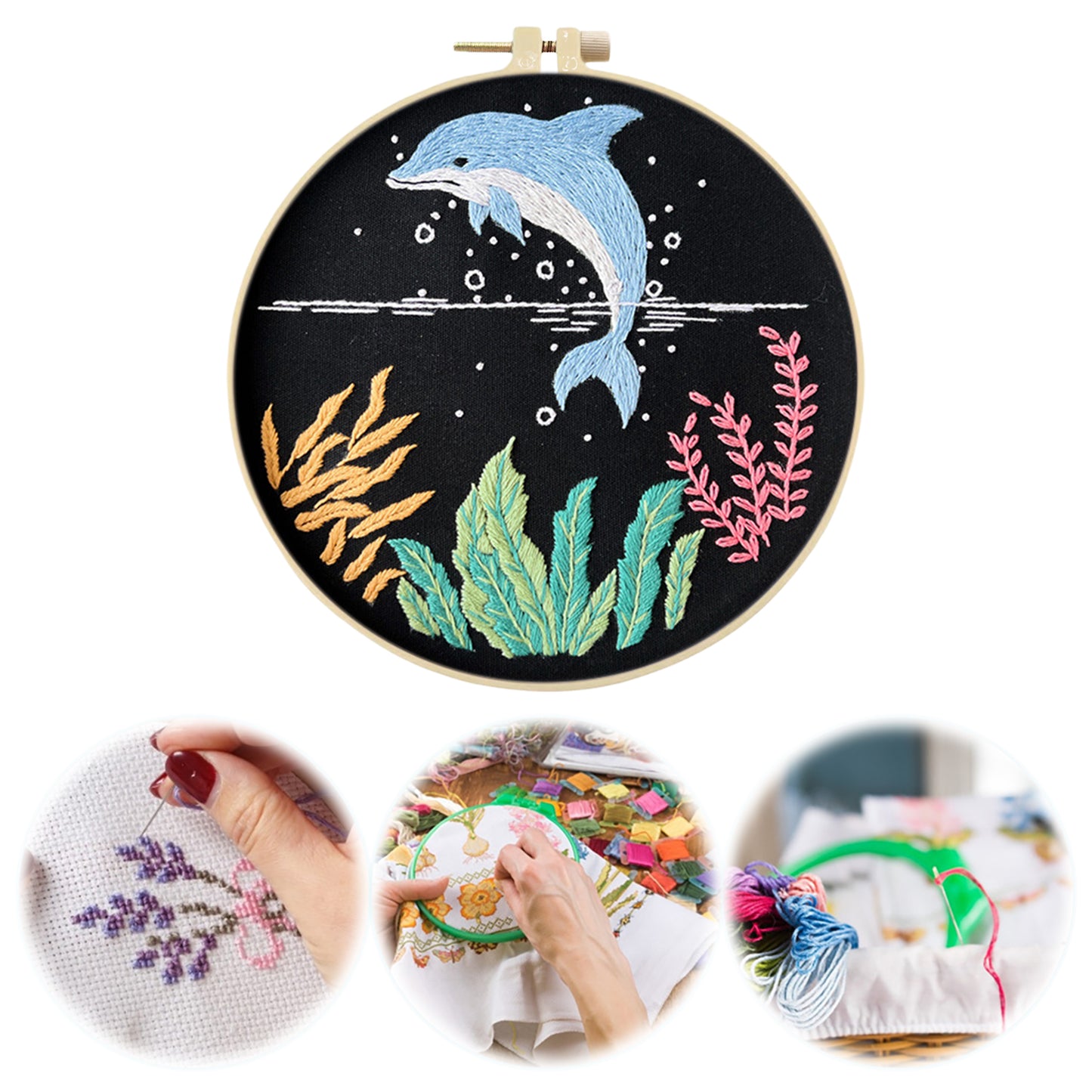 Clownfish - DIY Embroidery Cross Stitch Kit with Pattern Cotton Threads Needles Hoop 30x30CM/11.81x11.81in
