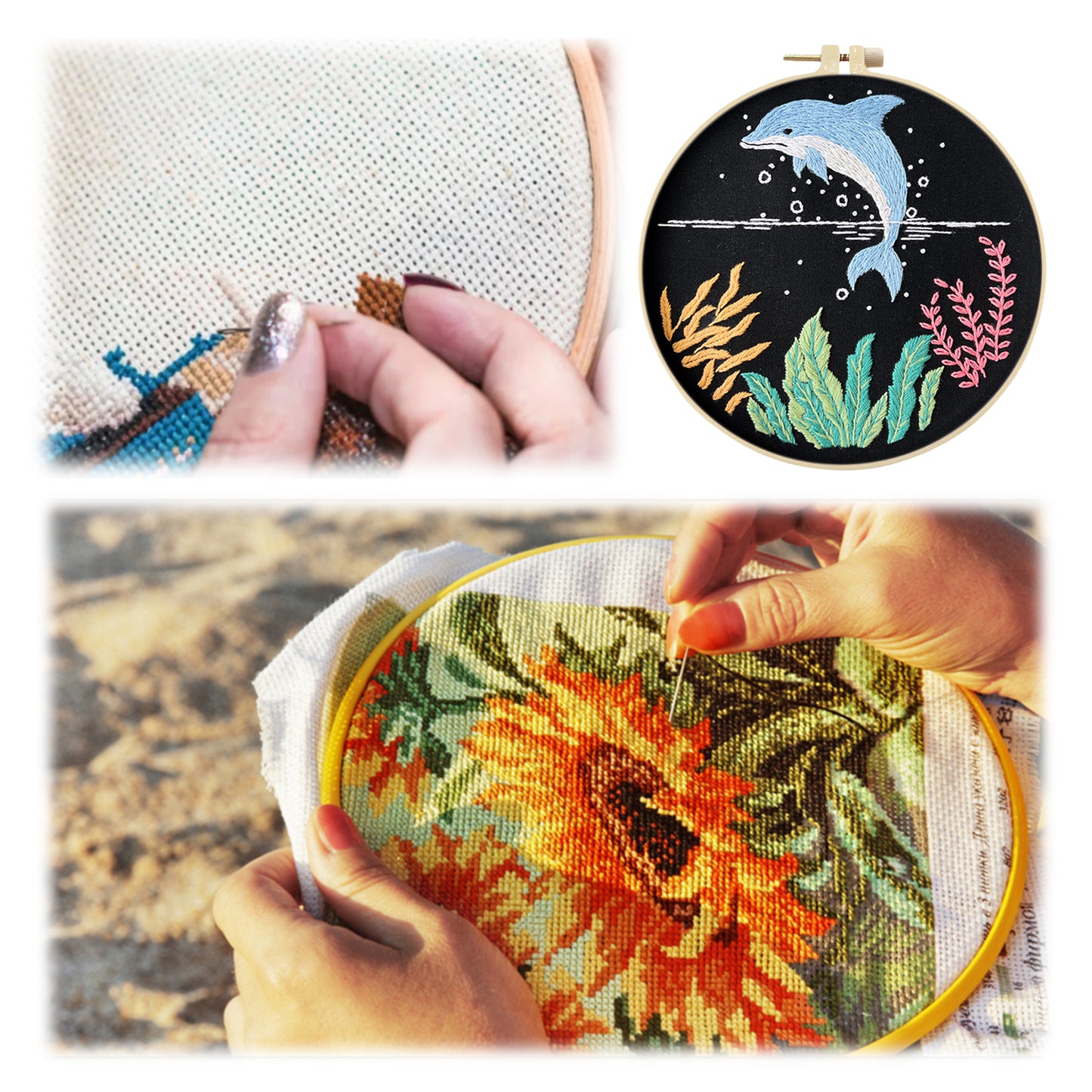 Clownfish - DIY Embroidery Cross Stitch Kit with Pattern Cotton Threads Needles Hoop 30x30CM/11.81x11.81in
