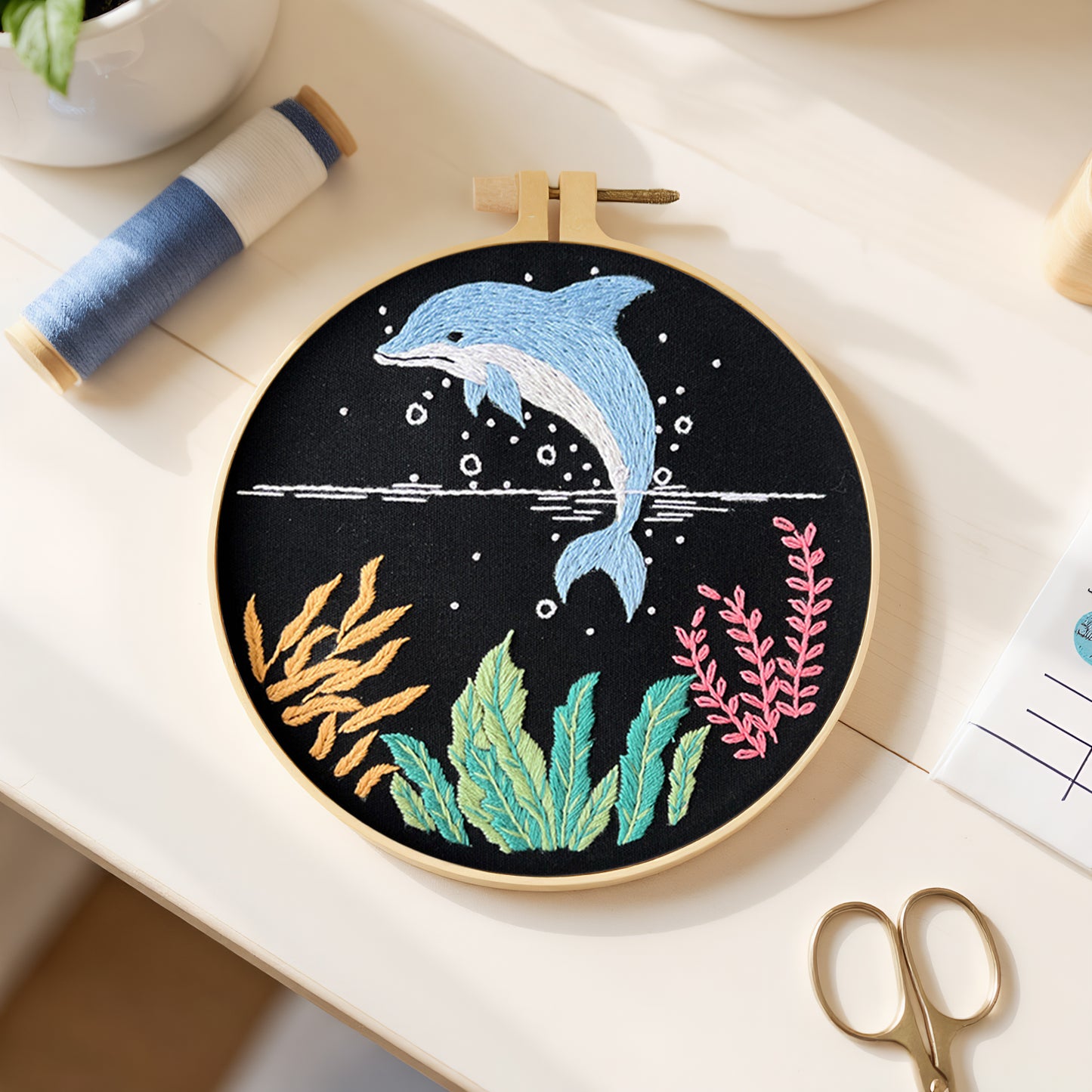 Clownfish - DIY Embroidery Cross Stitch Kit with Pattern Cotton Threads Needles Hoop 30x30CM/11.81x11.81in