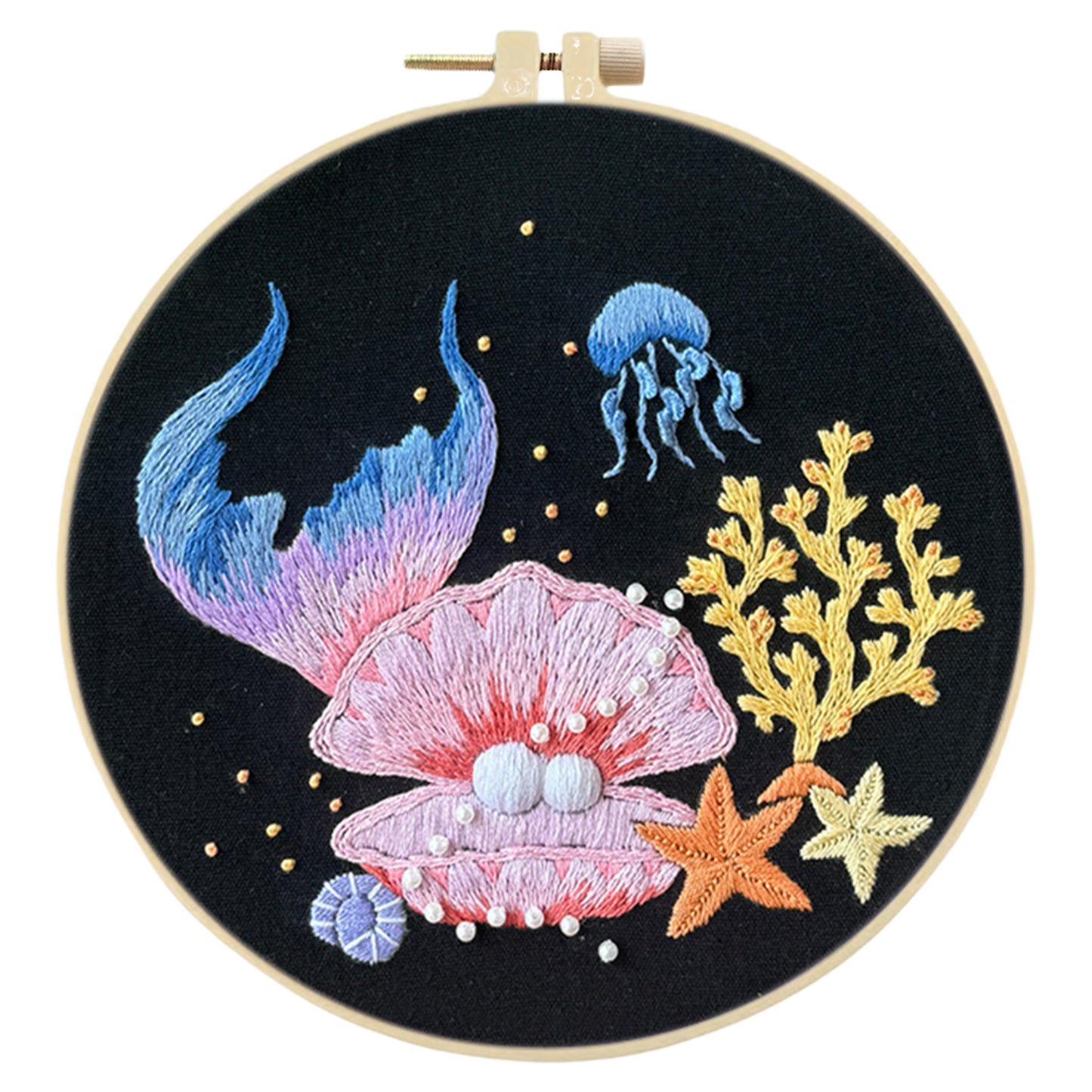 Mermaid Tail - DIY Embroidery Cross Stitch Kit with Pattern Cotton Threads Needles Hoop 30x30CM/11.81x11.81in