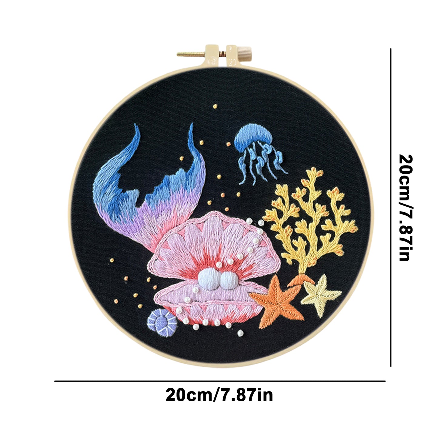 Mermaid Tail - DIY Embroidery Cross Stitch Kit with Pattern Cotton Threads Needles Hoop 30x30CM/11.81x11.81in