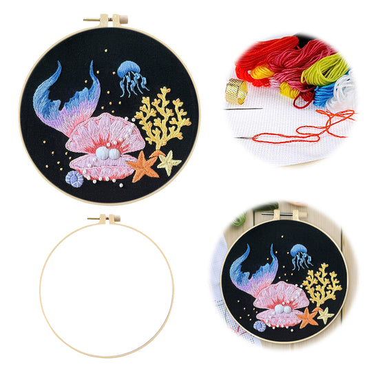Mermaid Tail - DIY Embroidery Cross Stitch Kit with Pattern Cotton Threads Needles Hoop 30x30CM/11.81x11.81in