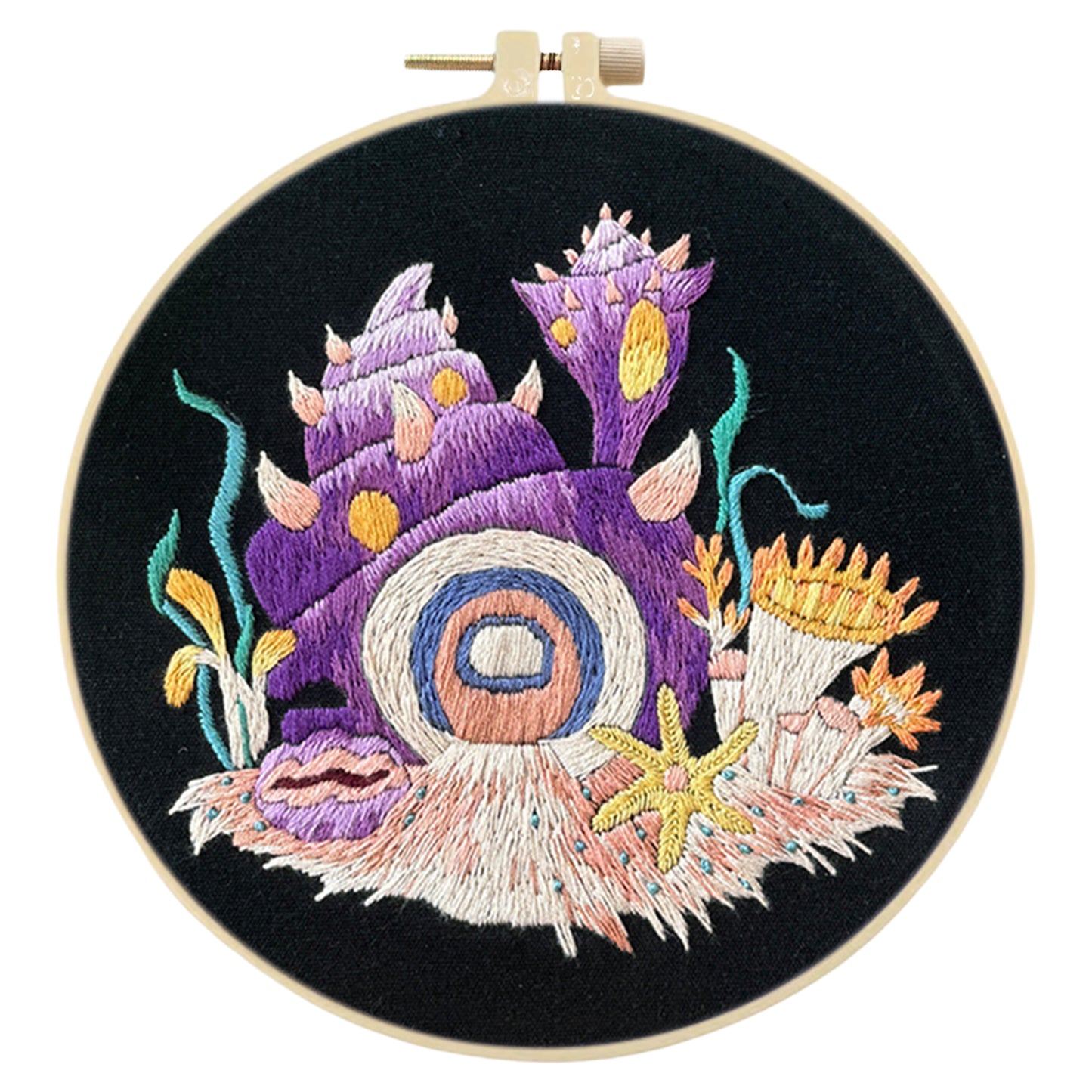 Purple Conch - DIY Embroidery Cross Stitch Kit with Pattern Cotton Threads Needles Hoop 30x30CM/11.81x11.81in