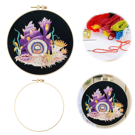 Purple Conch - DIY Embroidery Cross Stitch Kit with Pattern Cotton Threads Needles Hoop 30x30CM/11.81x11.81in