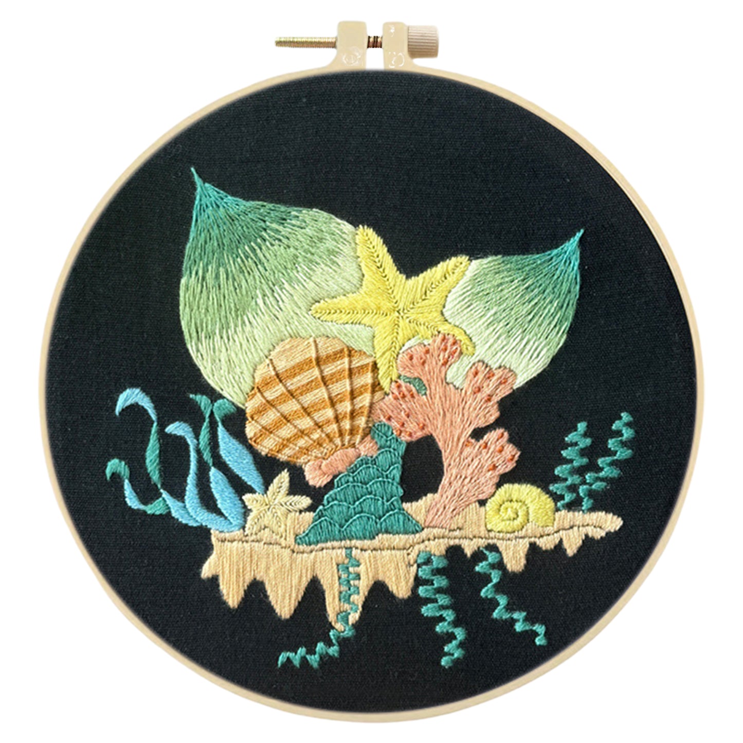 Pastel Seabed Garden - DIY Embroidery Cross Stitch Kit with Pattern Cotton Threads Needles Hoop 30x30CM/11.81x11.81in
