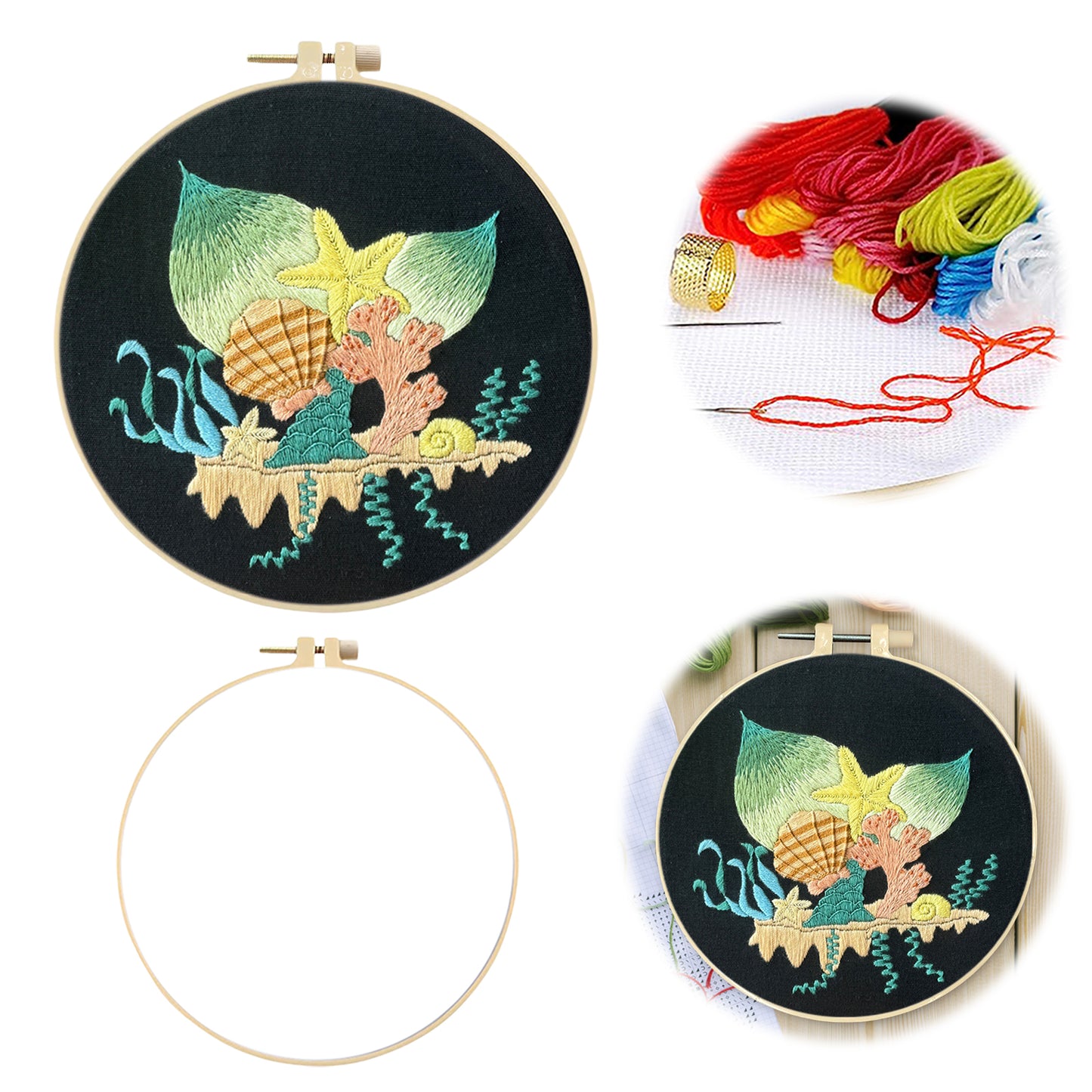 Pastel Seabed Garden - DIY Embroidery Cross Stitch Kit with Pattern Cotton Threads Needles Hoop 30x30CM/11.81x11.81in