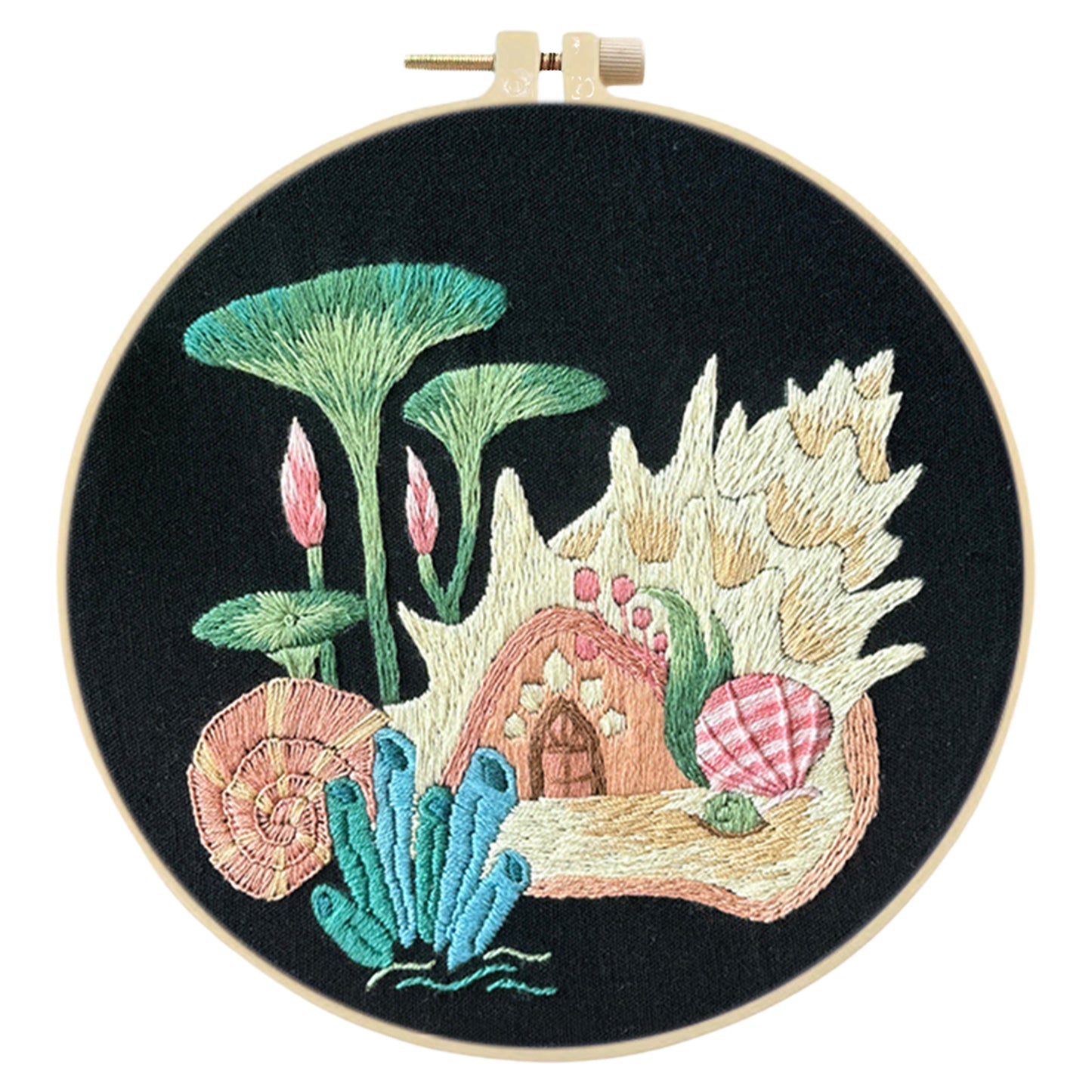 Undersea Fairy Hut - DIY Embroidery Cross Stitch Kit with Pattern Cotton Threads Needles Hoop 30x30CM/11.81x11.81in