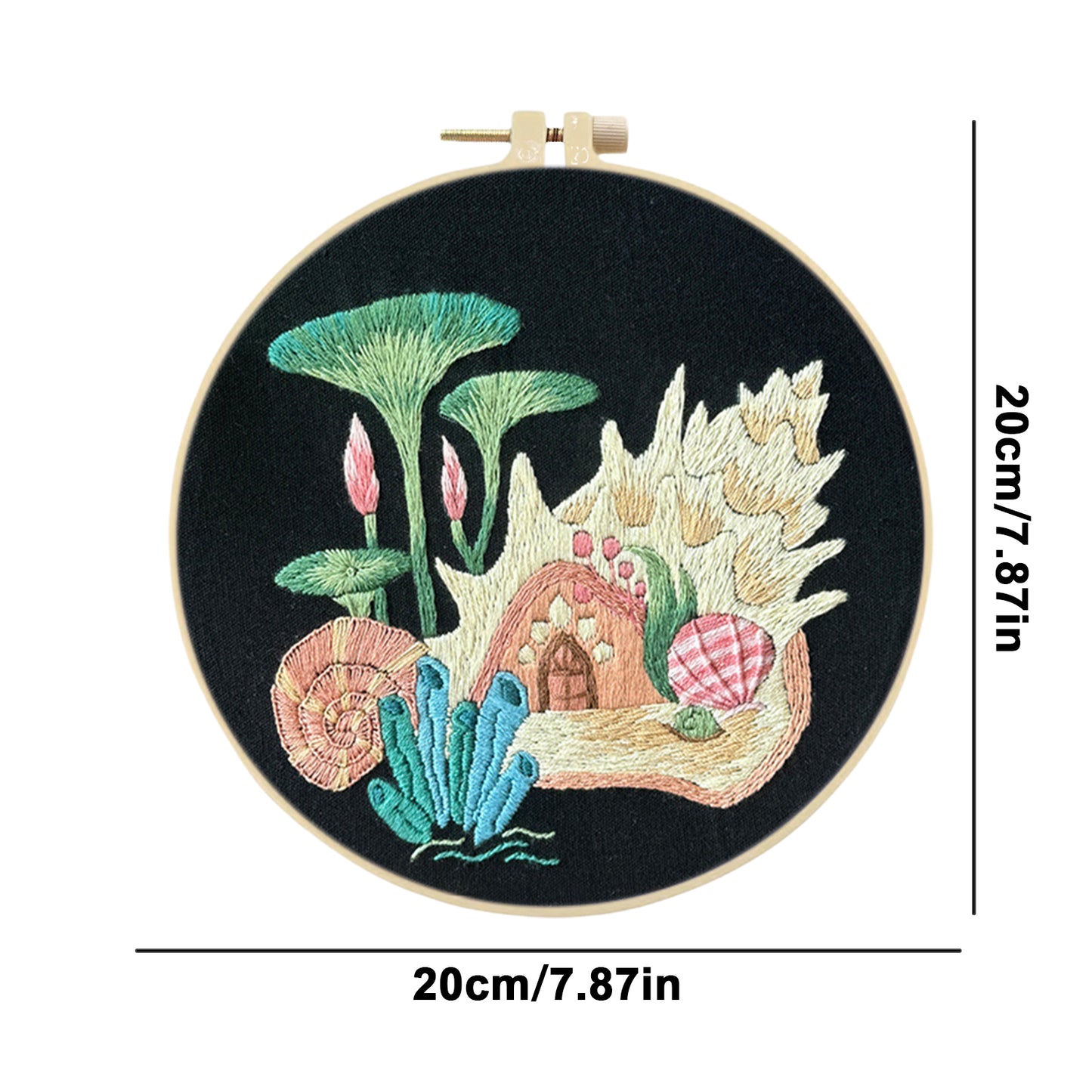 Undersea Fairy Hut - DIY Embroidery Cross Stitch Kit with Pattern Cotton Threads Needles Hoop 30x30CM/11.81x11.81in