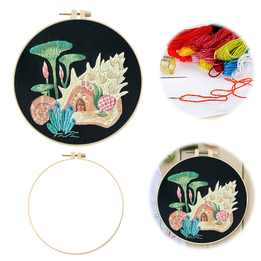 Undersea Fairy Hut - DIY Embroidery Cross Stitch Kit with Pattern Cotton Threads Needles Hoop 30x30CM/11.81x11.81in
