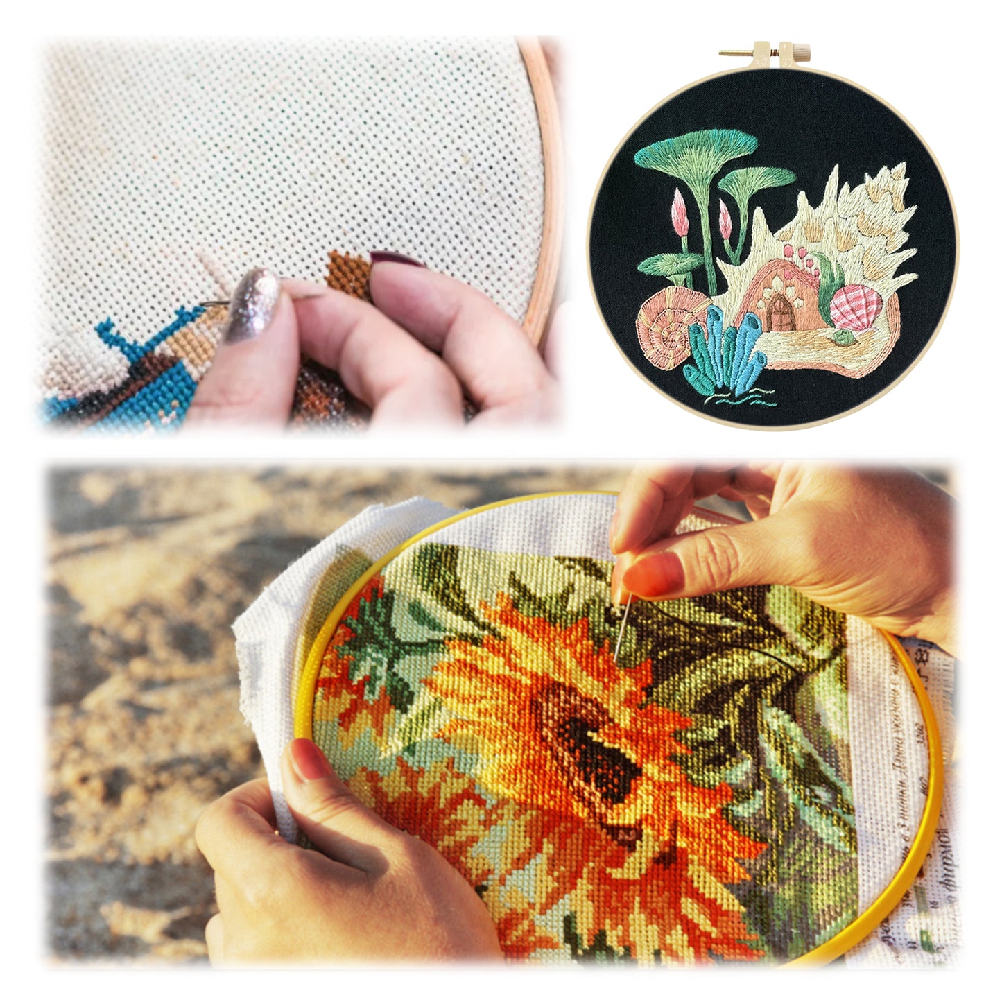 Undersea Fairy Hut - DIY Embroidery Cross Stitch Kit with Pattern Cotton Threads Needles Hoop 30x30CM/11.81x11.81in