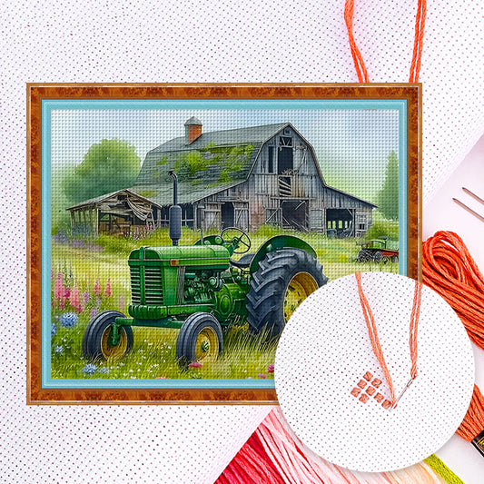 Vintage-Traktor – Vollständiges 11CT-Zählmuster-Kreuzstichset 50*40 cm – Yishu