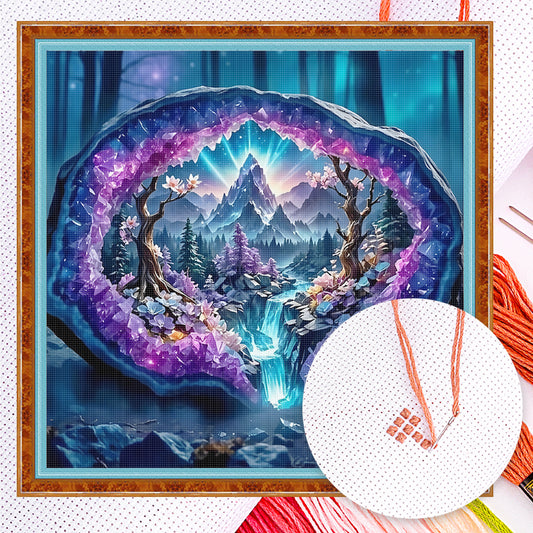 Kristall-Edelstein-Bergwald – Vollständiges 11CT gezähltes Kreuzstichset 45*45CM – Yishu