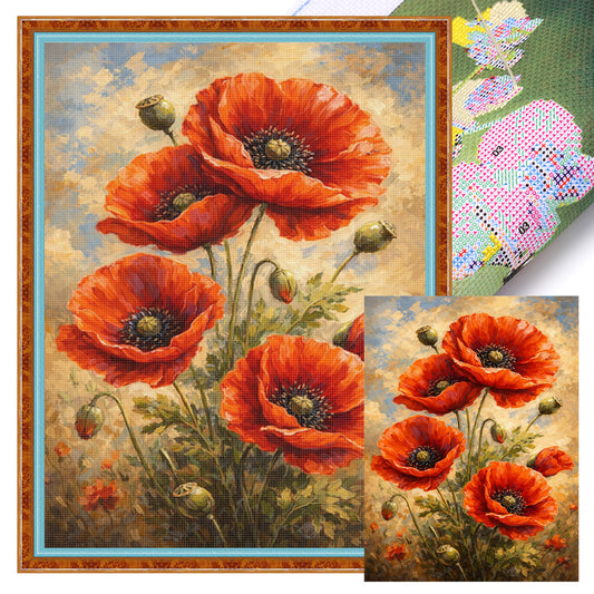 Poppy - Full 11CT Stamped Cross Stitch 40x55CM - Yishu