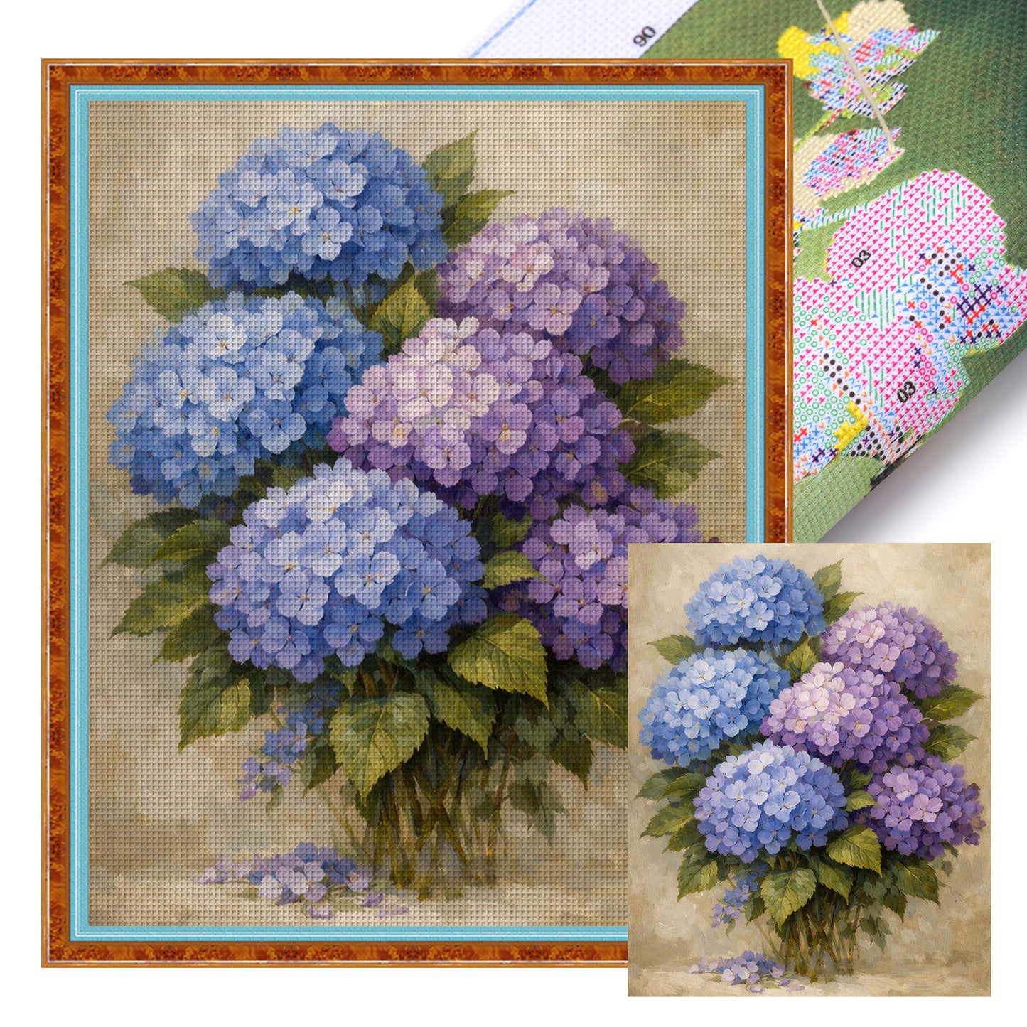Hydrangea_Blue - Full 11CT Stamped Cross Stitch 40x50CM - Yishu