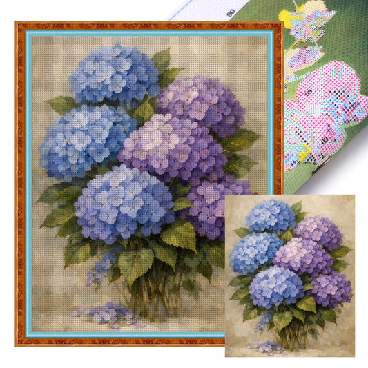 Hydrangea_Blue - Full 11CT Stamped Cross Stitch 40x50CM - Yishu
