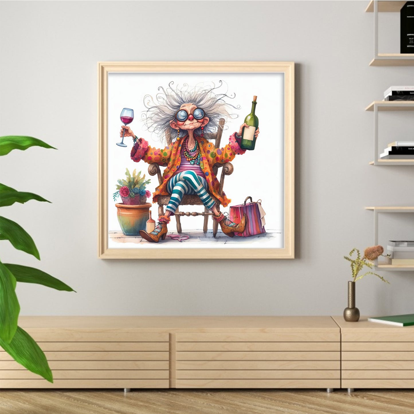 Grandma Drinking Wine - Full 11CT Counted Cross Stitch 40x40CM - Yishu