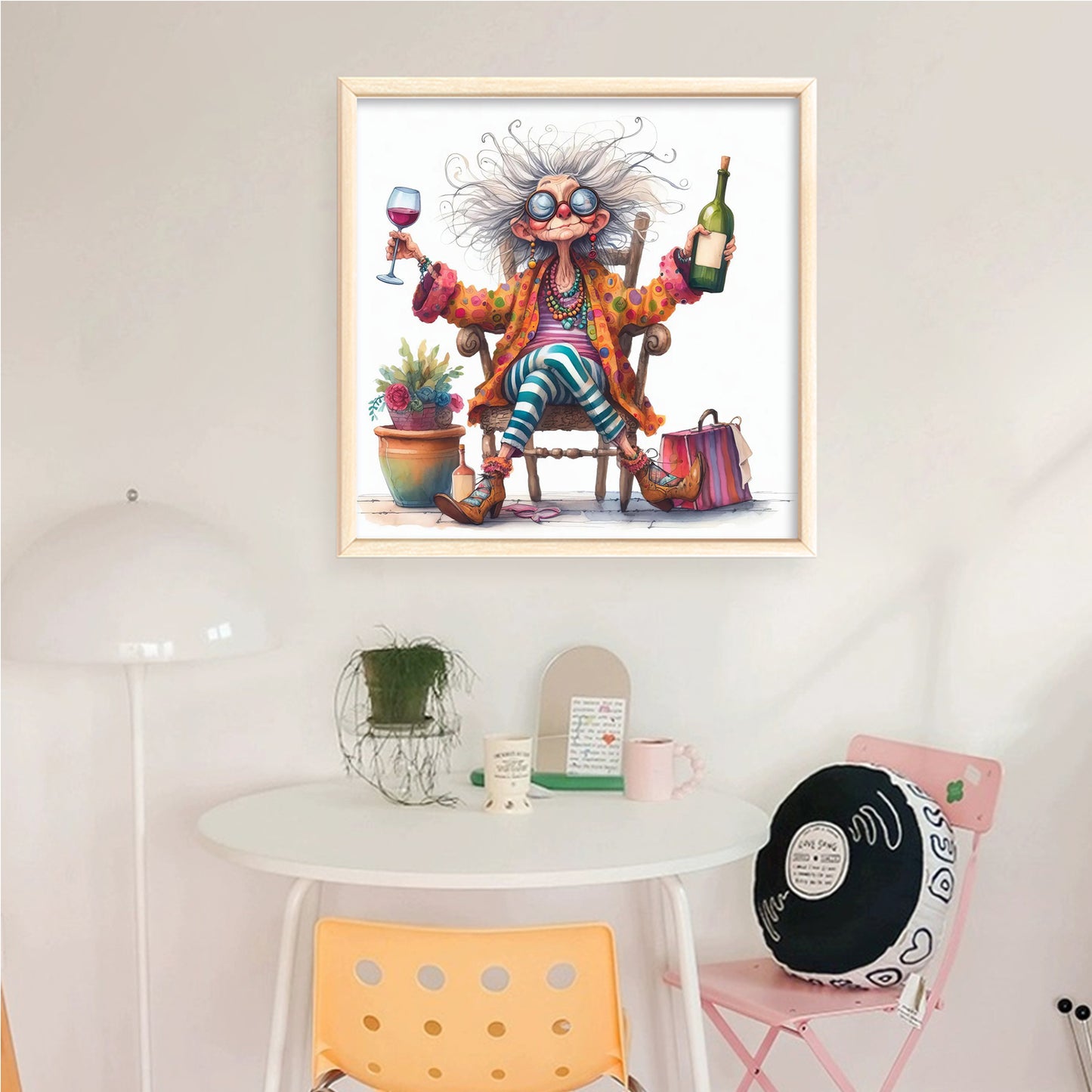 Grandma Drinking Wine - Full 11CT Counted Cross Stitch 40x40CM - Yishu