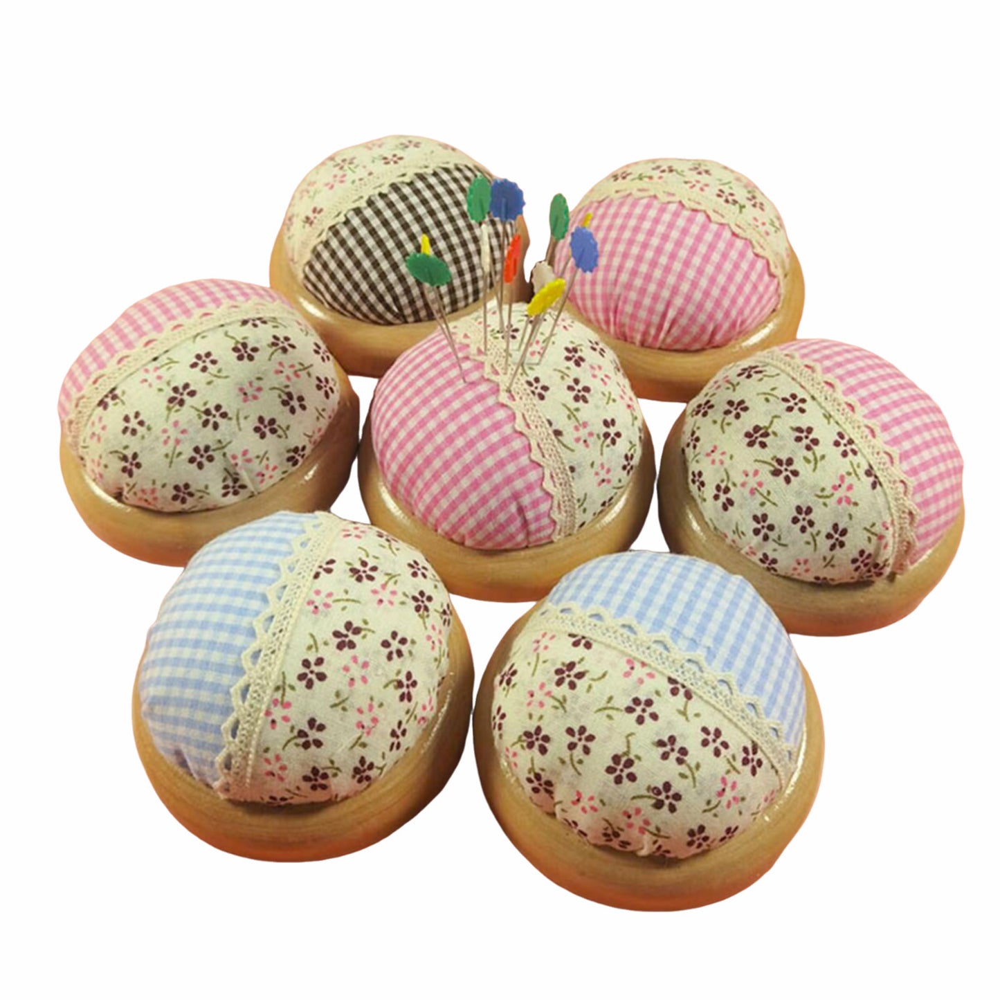 Japanese Style Round Pin Cushion Wooden Base Sewing Pin Cushion Sewing Accessories Sewing Needle Cushion for Sewing Quilting Embroidery and DIY Crafts