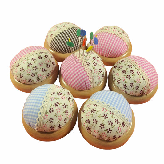 Japanese Style Round Pin Cushion Wooden Base Sewing Pin Cushion Sewing Accessories Sewing Needle Cushion for Sewing Quilting Embroidery and DIY Crafts