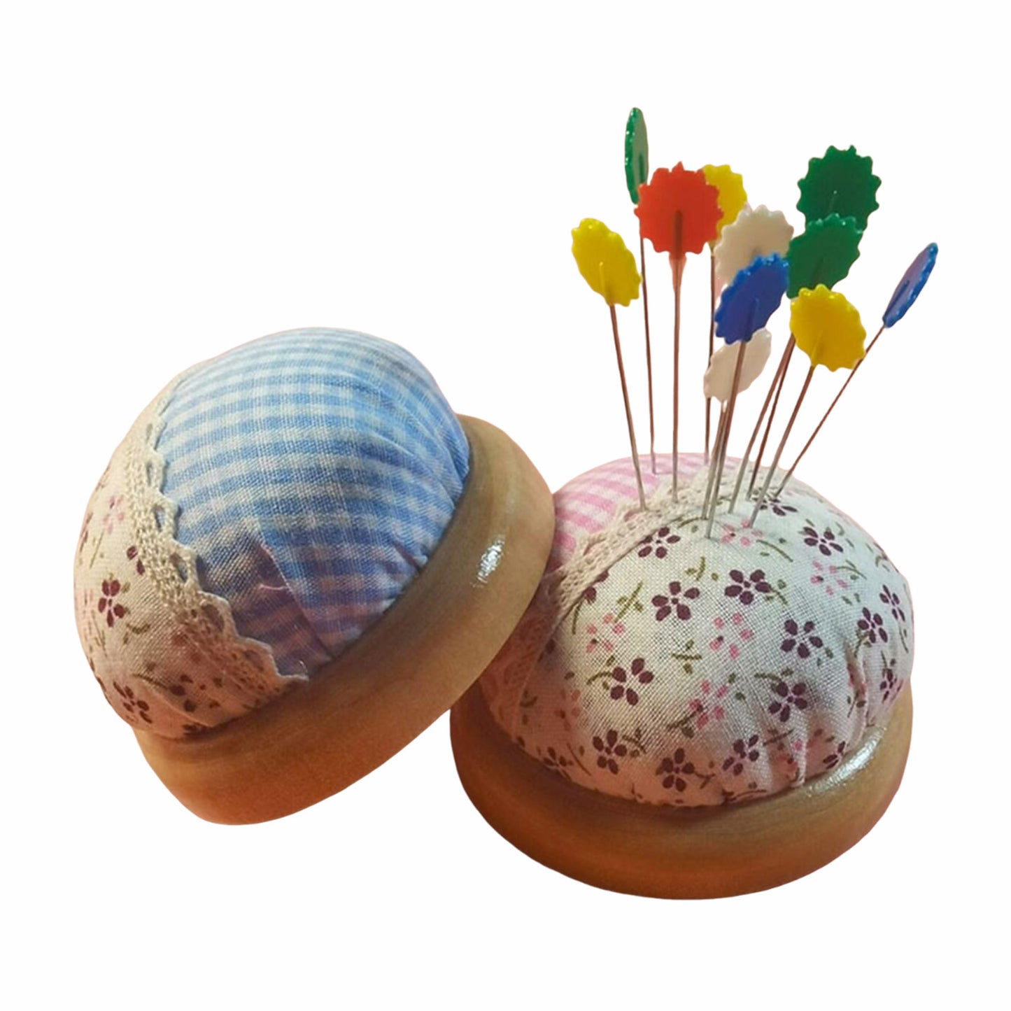 Japanese Style Round Pin Cushion Wooden Base Sewing Pin Cushion Sewing Accessories Sewing Needle Cushion for Sewing Quilting Embroidery and DIY Crafts