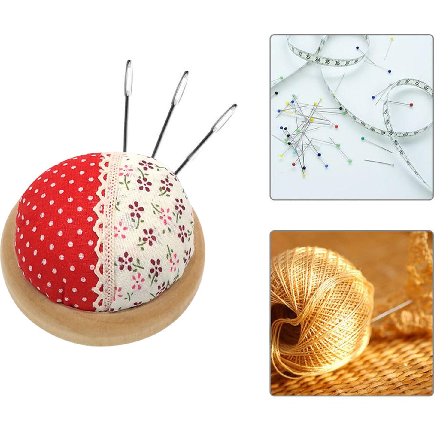 Japanese Style Round Pin Cushion Wooden Base Sewing Pin Cushion Sewing Accessories Sewing Needle Cushion for Sewing Quilting Embroidery and DIY Crafts