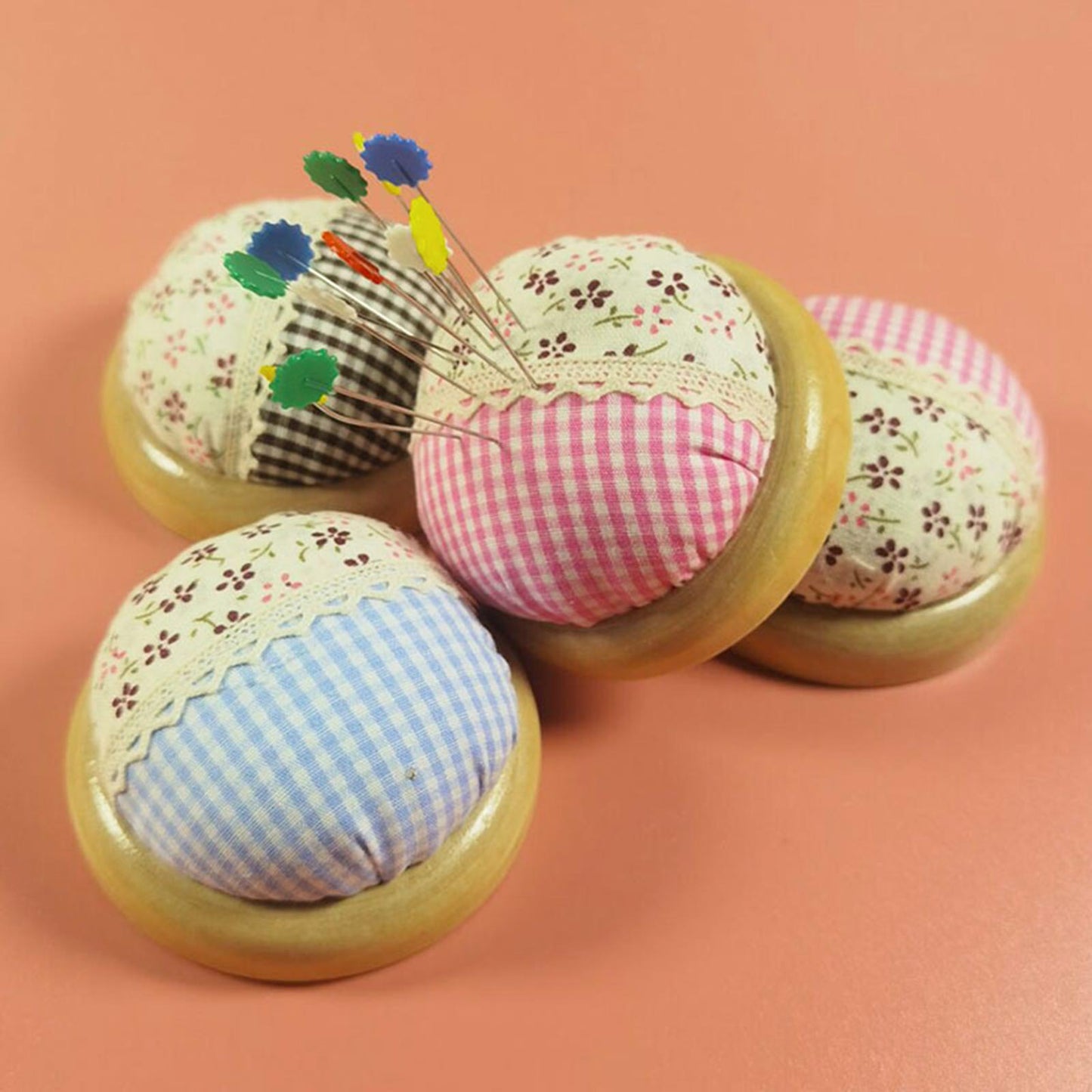 Japanese Style Round Pin Cushion Wooden Base Sewing Pin Cushion Sewing Accessories Sewing Needle Cushion for Sewing Quilting Embroidery and DIY Crafts