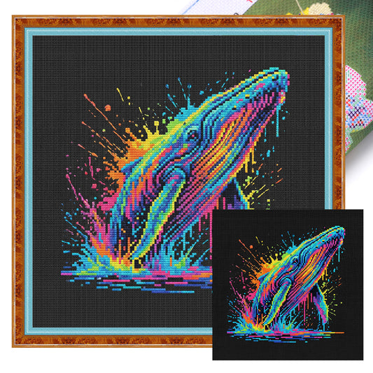 Whale - Full 14CT Stamped Cross Stitch 30x30CM - Huacan