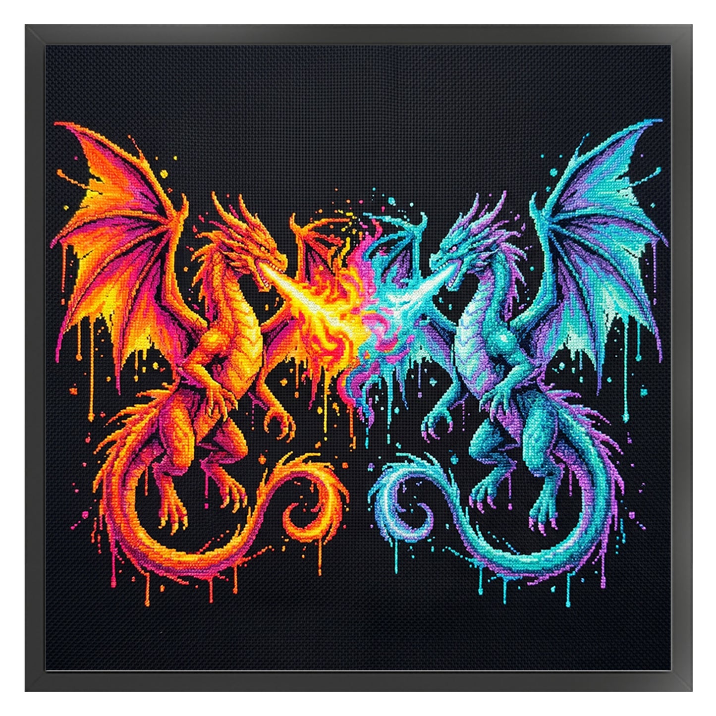 Dual Dragons - Full 14CT Stamped Cross Stitch 30x30CM - Huacan