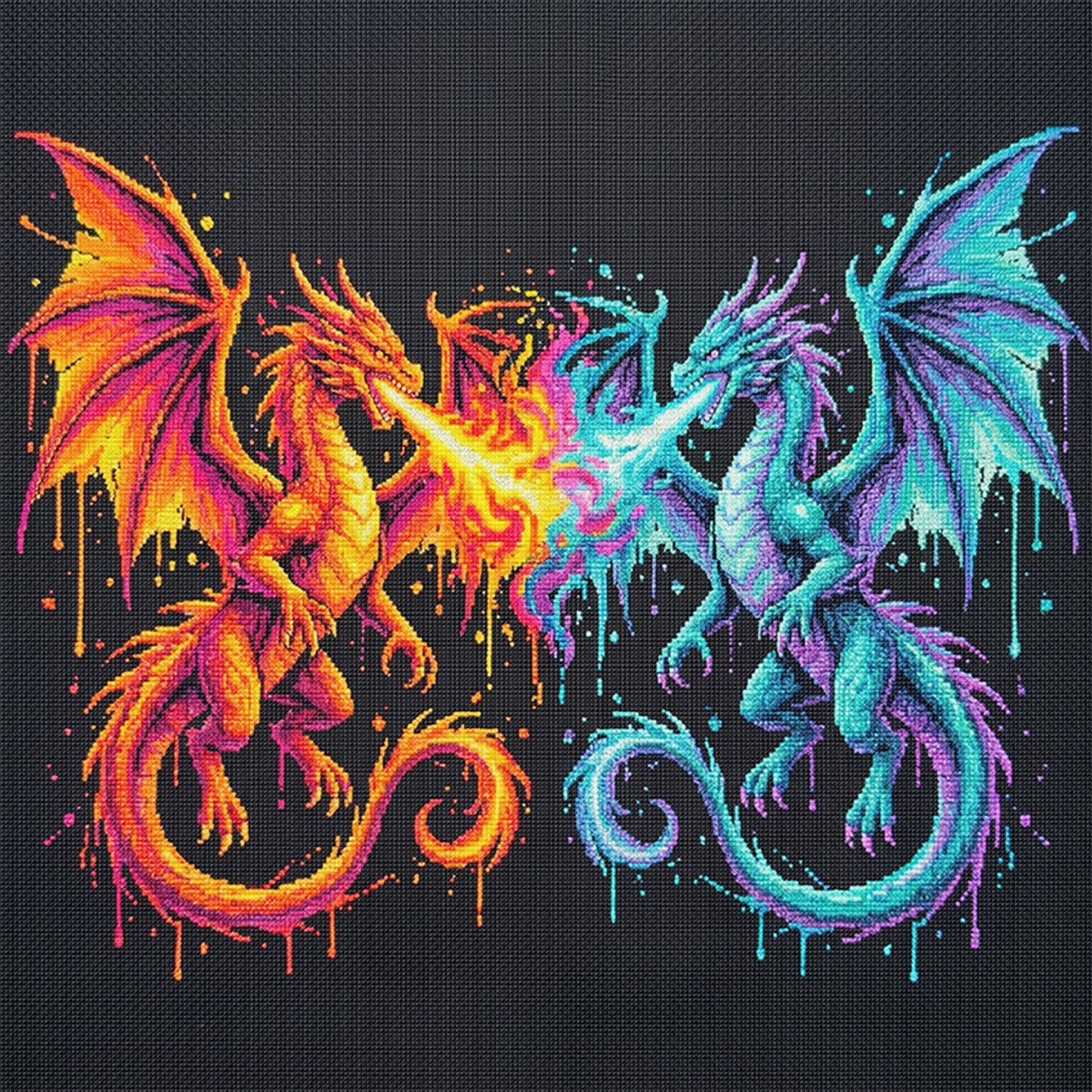 Dual Dragons - Full 14CT Stamped Cross Stitch 30x30CM - Huacan