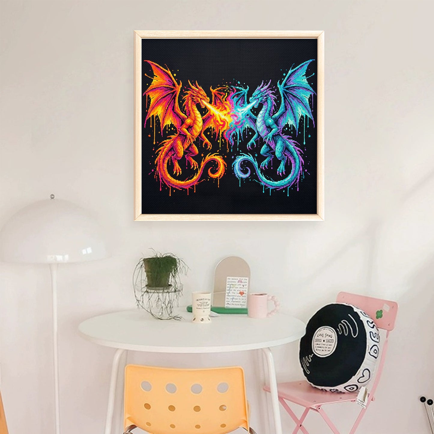 Dual Dragons - Full 14CT Stamped Cross Stitch 30x30CM - Huacan