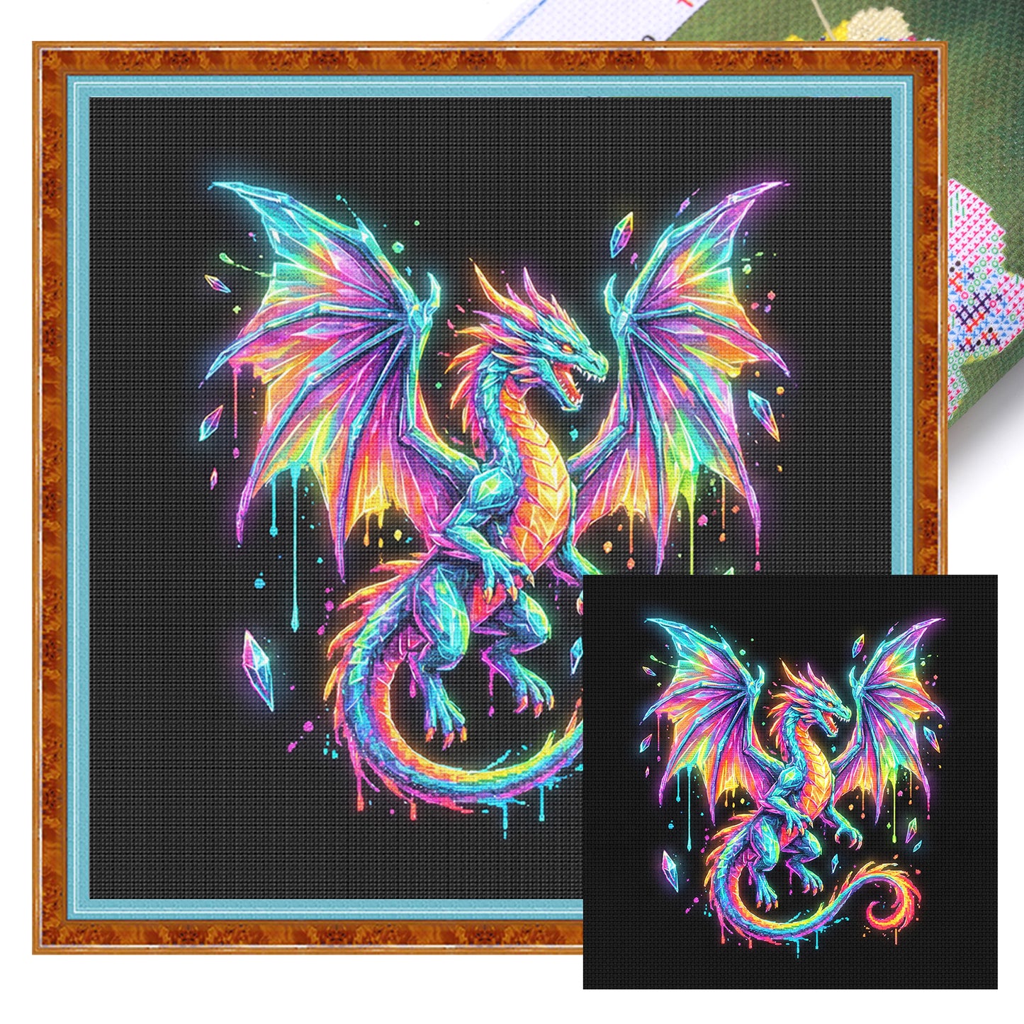 Rainbow Dragon - Full 14CT Stamped Cross Stitch 30x30CM - Huacan