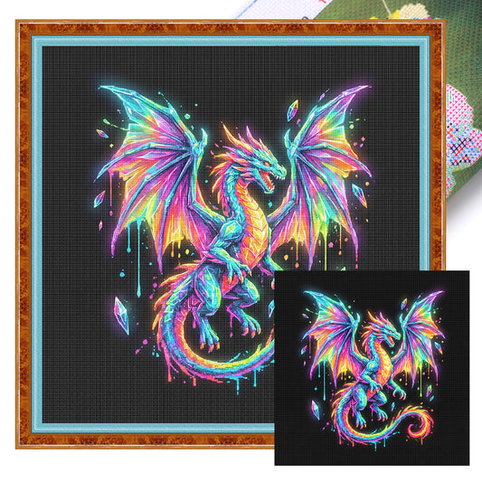 Rainbow Dragon - Full 14CT Stamped Cross Stitch 30x30CM - Huacan