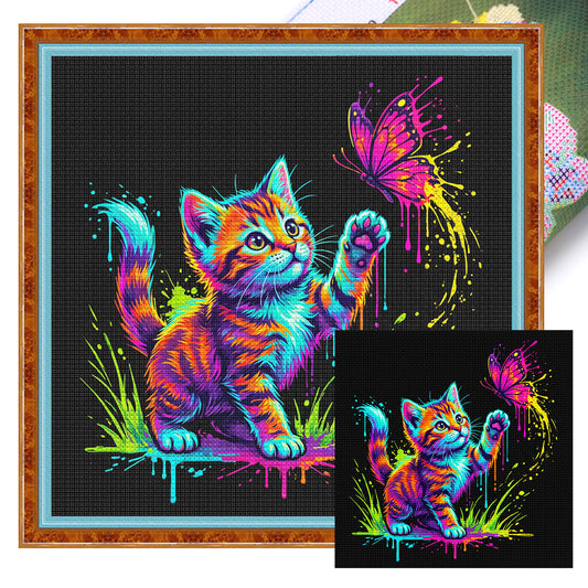 Kitten Glow - Full 14CT Stamped Cross Stitch 30x30CM - Huacan