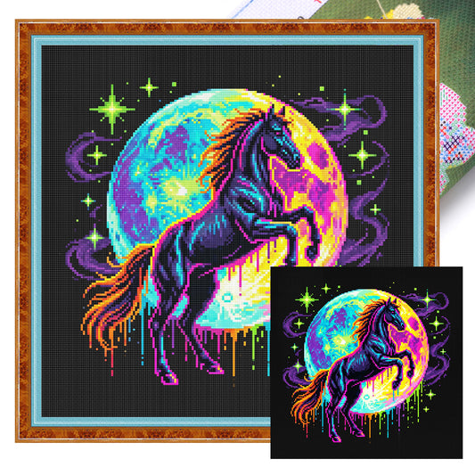 Neon Horse - Full 14CT Stamped Cross Stitch 30x30CM - Huacan