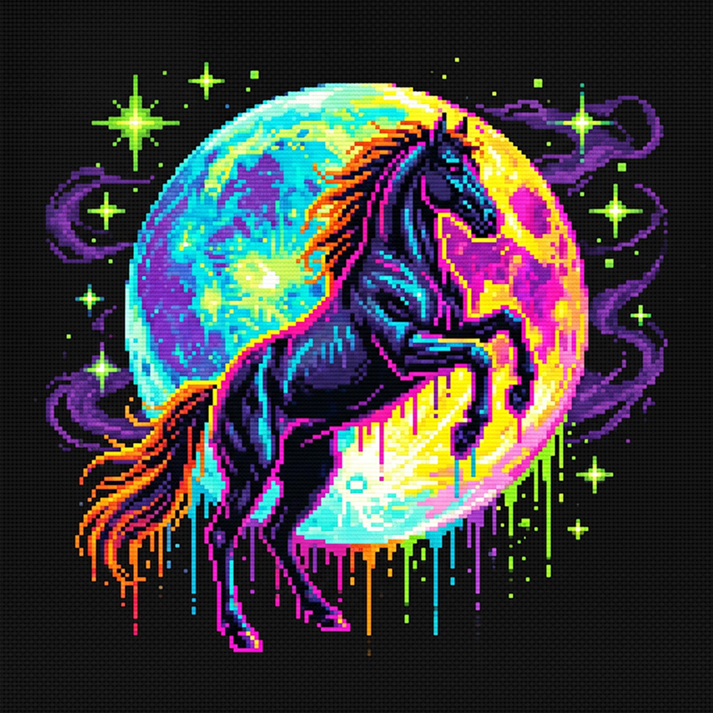 Neon Horse - Full 14CT Stamped Cross Stitch 30x30CM - Huacan