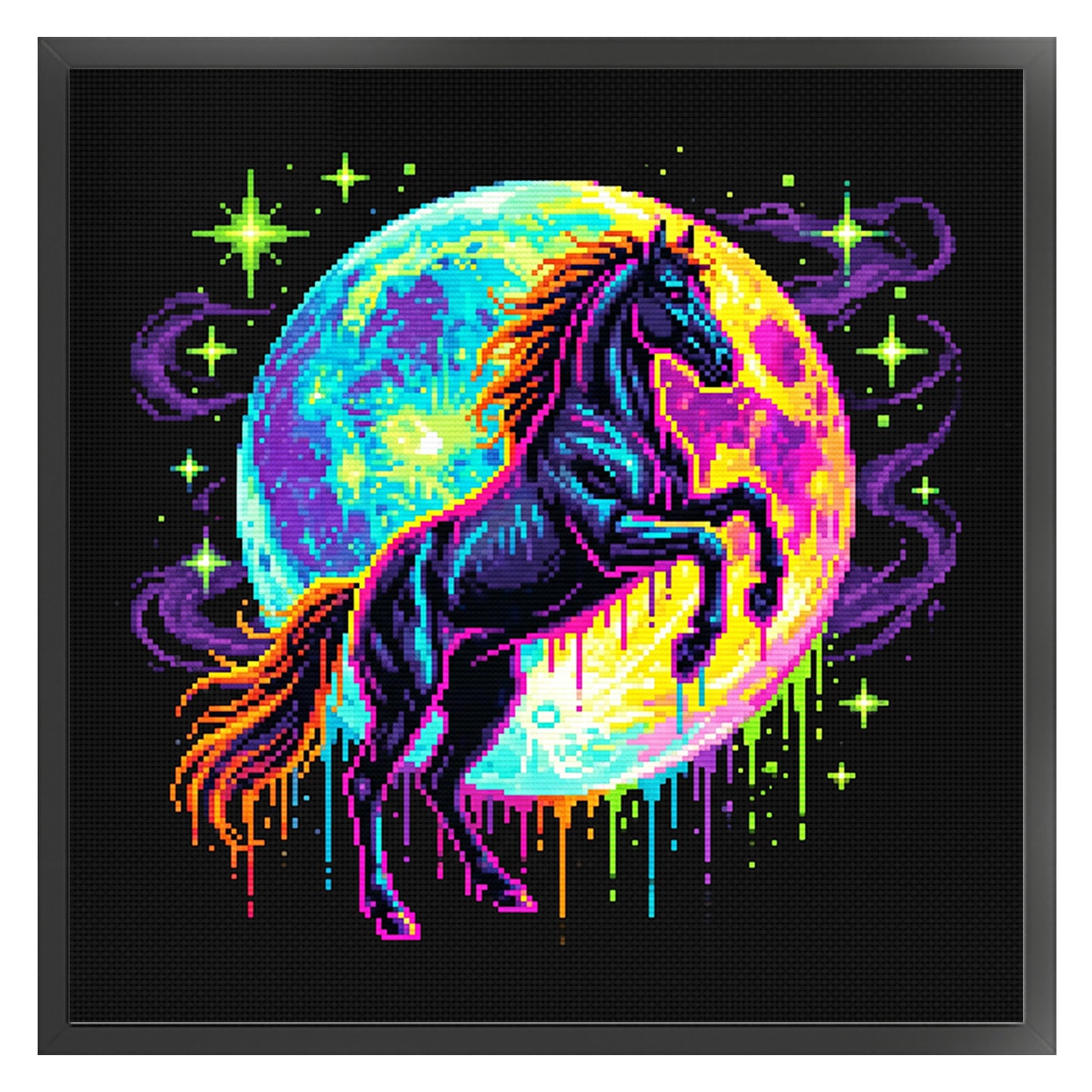 Neon Horse - Full 14CT Stamped Cross Stitch 30x30CM - Huacan