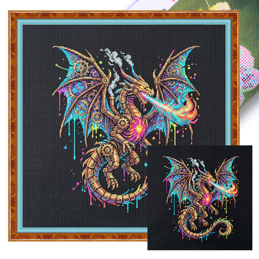 Steam Dragon - Full 14CT Stamped Cross Stitch 30x30CM - Huacan
