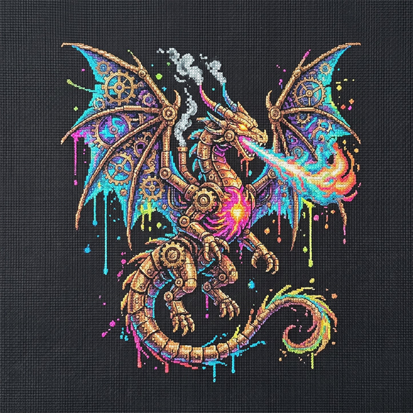 Steam Dragon - Full 14CT Stamped Cross Stitch 30x30CM - Huacan