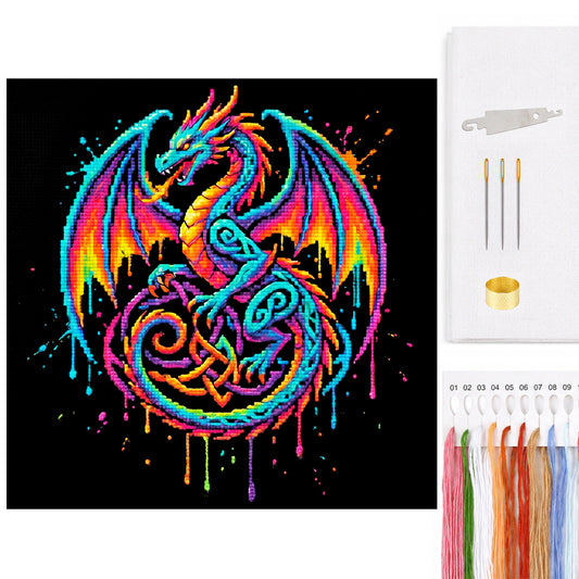 Celtic Knot Dragon - Full 14CT Counted Cross Stitch 30x30CM - Yishu
