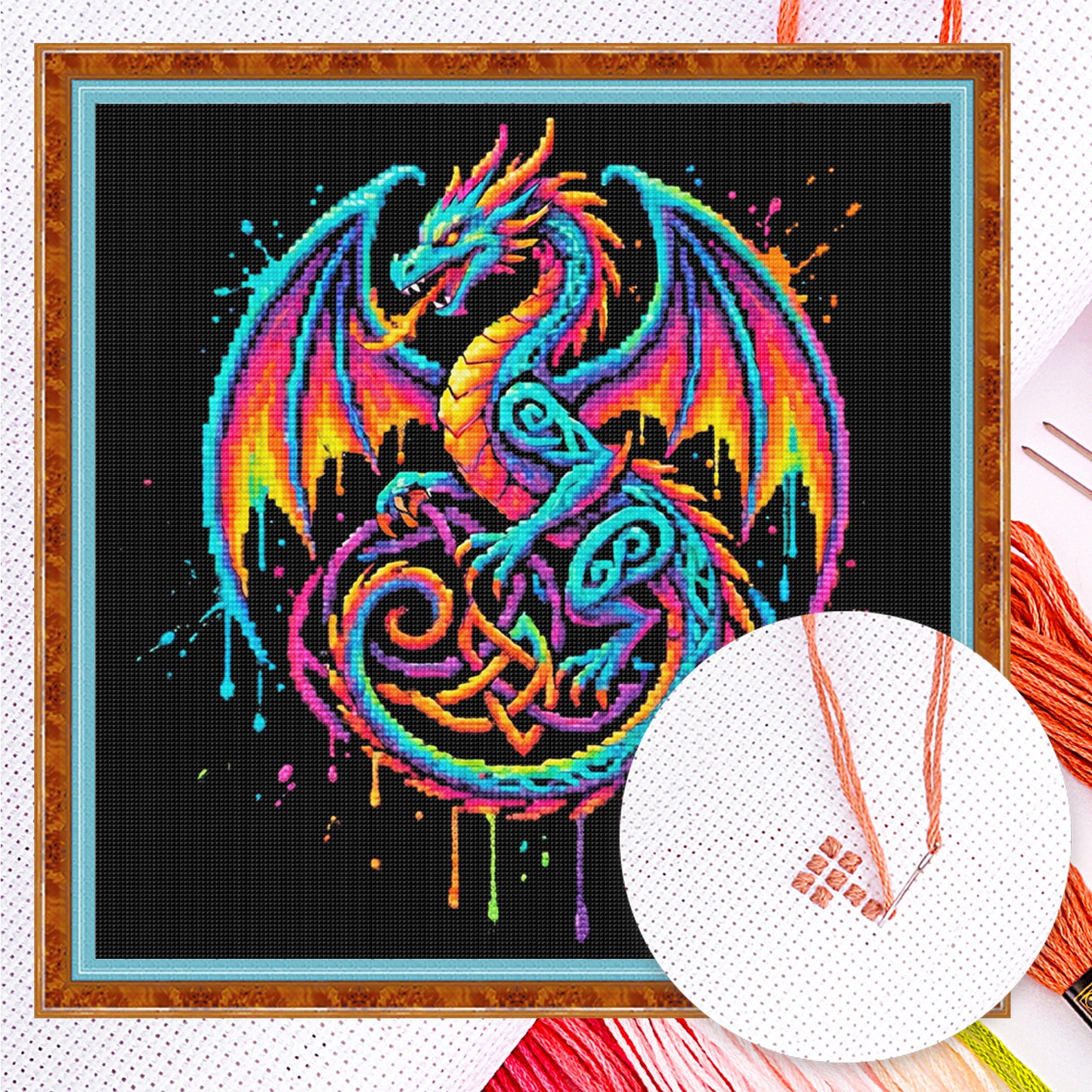 Celtic Knot Dragon - Full 14CT Counted Cross Stitch 30x30CM - Yishu